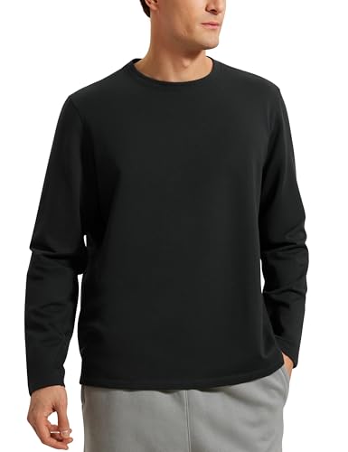 CRZ YOGA Fleece Crewneck Sweatshirt for Men Long Sleeve Breathable Workout Casual Pullover Basic Sweat Shirts