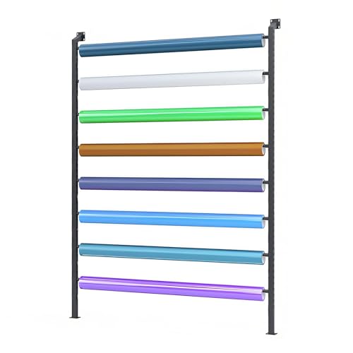 Estante de pared para rollos de tela y vinilos, organizador de metal ajustable que ahorra espacio 2