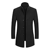Uomini Alla Moda Misto Lana Trench Cappotto Slim Fit Affari Giù Lungo Cappotto Media Lunghezza Monopetto Giacca Topcoat, Nero, 4XL