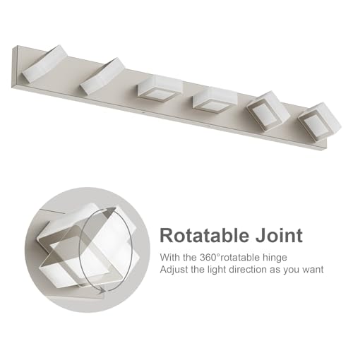 Image of Ralbay Brushed Nickel Bathroom Vanity Light Metal Acrylic Modern LED Bathroom Lighting Over Mirror (White Light 6000K)