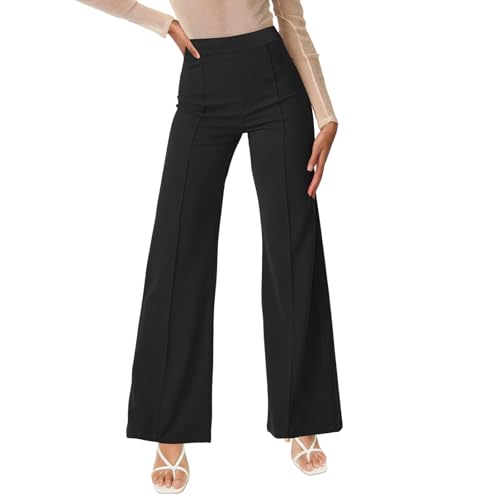 Zilams Pantalones Acampanados Pantalones de Vestir Mujer Elasticos Cintura Pantalon Yoga Comodos Ropa Pilates Mujer para Fitness Oficina Negocios Casual Negro M