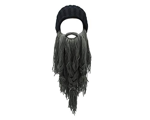 Lantra Besa - Gorro de lana vikingo para mujer con barba desmontable para carnaval, Halloween, cosplay, fiesta larga, color gris oscuro