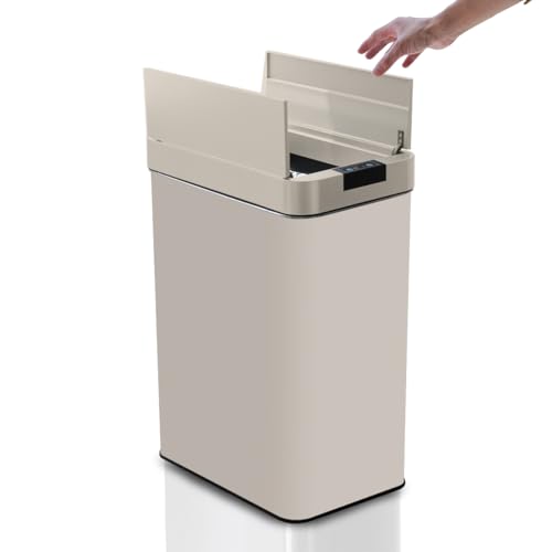 WEIMALL ゴミ箱 45L 48L 自動開閉 ステンレス センサー 大容量 スリム おしゃれ 電池式 ステンレス キッチン 生ゴミ (両開き,グレージュ)