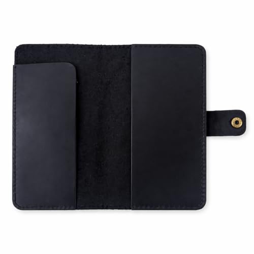 Image of Distressed Leather Checkbook Cover with Pen Holder - Handmade Executive Checkbook Wallet for Men, Women, Slim and Stylish Organizer (Black)