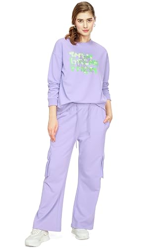 Image of ZEYO Women's Cotton Track Suit Typography Printed Sweatshirt Co-ords Set 5824
