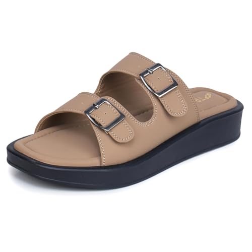 Image of TRASE Sandals For Woman | Slippers For Woman | Flats | Casual Double Strap Sliders Sandal With Adjustable Ankle Strap | Women Sandals | Comfortable | Lightweight | Women Footwear