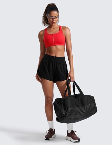 Image of CRZ YOGA Womens Zip Front High Impact Sports Bra - Molded Cup Adjustable Convertible Straps Wireless Workout Yoga Crop Top