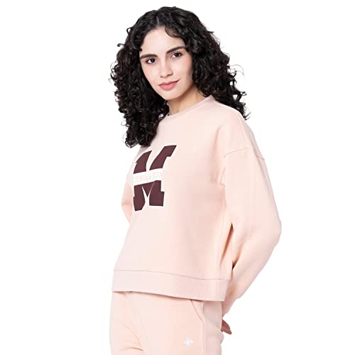 Image of Mode By Red Tape Women's Light Peach Typography Sweatshirt