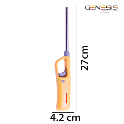 Image of Genesis Refillable Windproof Gas Flame Lighter for Kitchen, Stove, BBQ, Candles, Camping, Indoor & Outdoor (Yellow, Orange) (Pack of 2)