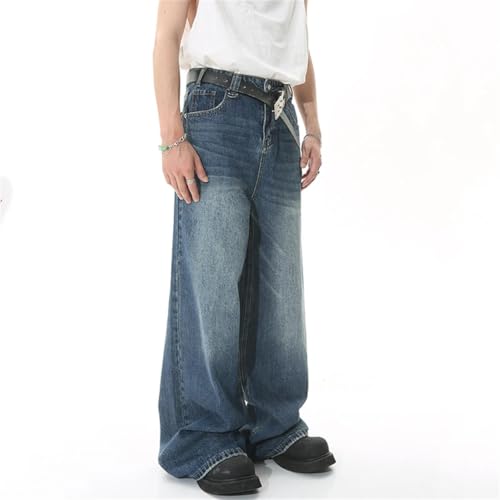 Men Jeans Metal Gradient Color Washed Straight Denim Pants Wide Leg Casual4