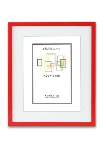 CHELY INTERMARKET MOD351 Marco Fotos Madera Moderno 24x30cm Con Paspartú Interno 18x24cm Estilo Decorativo Elegante Cuadro Decoración Vertical Pared Regalo Hogar Oficina Color Rojo 1 Unidad