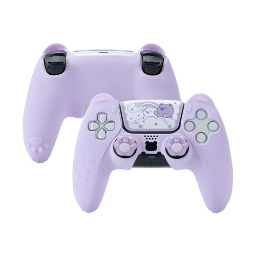 Image of GeekShare Cute Bear PS5 Controller Skin Set,Soft Anti-Slip Silicone Protective Cover Skin Case for PS5 Wireless Controller with 2 Thumb Grip Caps and 1 Sticker - Purple