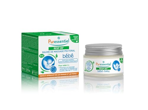 Puressentiel - Respiratorio - Bálsamo de masaje pectoral Bebé Resp'OK - Proporciona un masaje cálido y calmante ante los primeros síntomas de frío - 30 ml