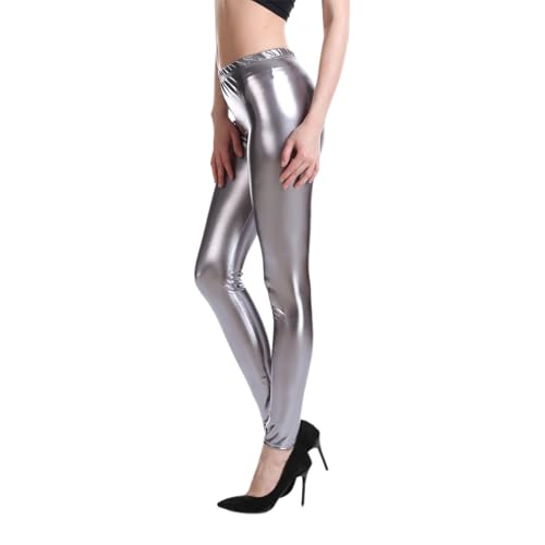 Leggings metálicos para mujer, con purpurina, pantalones dorados de piel coloridos, de los años 80, cintura alta, pantalones elásticos brillantes para carnaval, festivales, fiestas temáticas o uso