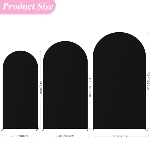 Image of Wokceer Wedding Arch Cover (7.2FT, 6.6FT, 6FT) Set of 3 Spandex Fitted Wedding Arch Stand Covers Round Top Chiara Arch Backdrop Stands Cover for Birthday Party Wedding Ceremony Decor Black