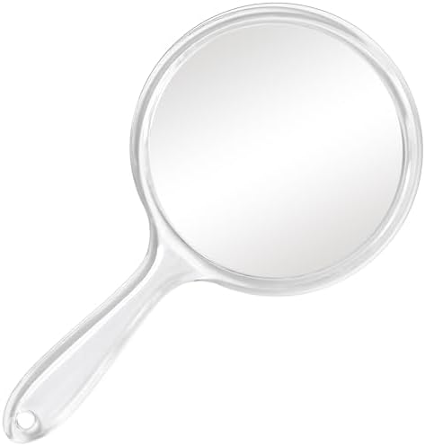 D Handheld Mirror with Handle - 5.4" W x 10.4" L Hand Mirror Large Doule Sided Magnifying Mirror 1X 2X Handle Makeup Mirror Acrylic Handheld Mirror Rounded Shape Transparent