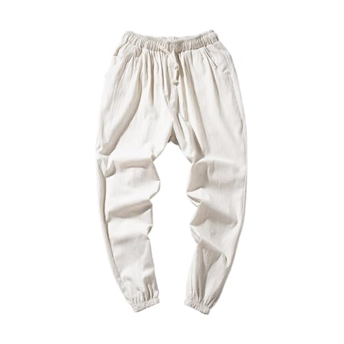 Pantalon en coton et lin homme coupe droite fluide longueur 9/10