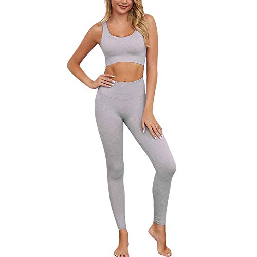 CNASA Tenues d'exercice pour femme 2 pièces sans couture Yoga Tenues de sport Soutien-gorge et leggings Ensemble de survêtements 2 pièces - Gris - M