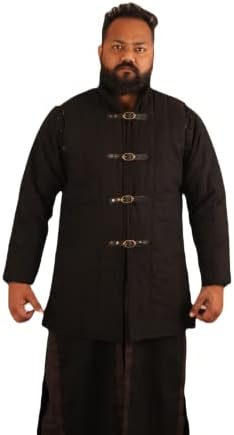 The Medieval Shop Thick Padded Gambeson Coat Aketon Jacket Armor, Black - Small