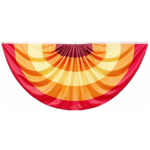 3x6 Ft Fall Pleated Fan Flag Thanksgiving Buntings for Outside Garden Half Fan Banner Flag with Brass Grommets for Harvest Indoor Outdoor Yard Decorations (Orange)