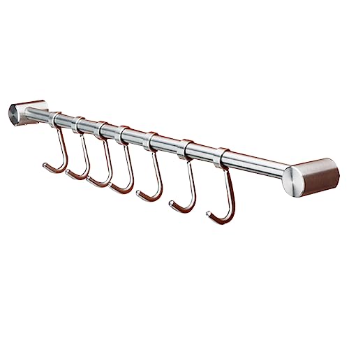 SOLUSTRE 1Pc Heavy Duty Stainless Steel Towel Hook with Moveable Hooks Wall Mounted Coat Hanger for Bathroom Kitchen Bedroom Space Saving Organizer Stainless Steel Design