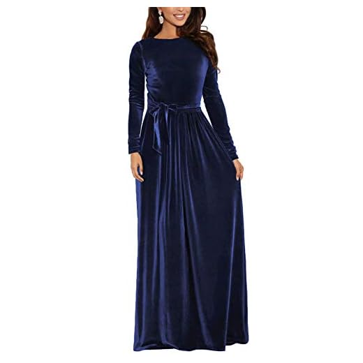 Zattcas Long Sleeve Maxi Dress Women Velvet Wedding Party Bridesmaid Maxi Dress Navy Medium