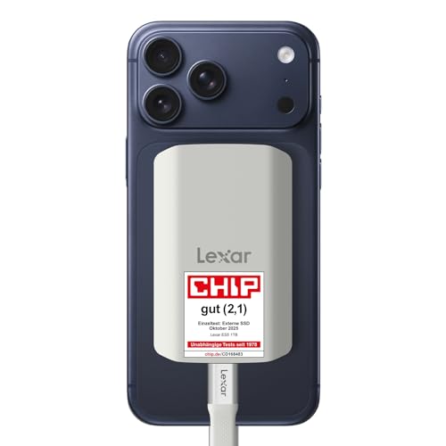 Lexar ES5 Tragbare SSD 1TB USB 3.2 Gen2x2 mit bis zu 2.000 MB/s Lesen und Schreiben IP65-Schutz Magsafe Phone SSD Unterstützt Apple ProRes 4K (iPhone 15/16) Galaxy S25 8K Flüssige Silikonhülle