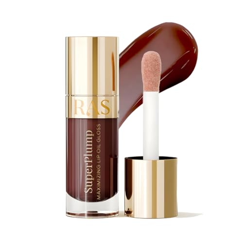 Image of RAS Luxury Oils Hydrating 4-in-1 Super Plump Lip Oil Gloss, Balm, Plumper & Gloss with SPF 20 | Enriched with Natural Oils, Peptides & Hyaluronic Acid - Espresso Glow