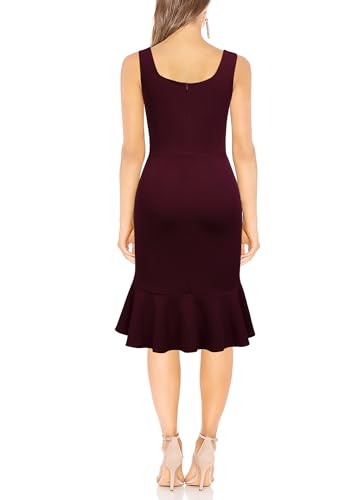 FORTRIC Women Square Neck Summer Wedding Guest Formal Party Cocktail Midi Dress2