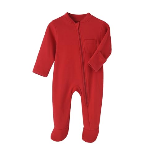 Generisch Body de invierno para bebé, de manga larga, suave, cómodo, cálido, recién nacidos, con cremallera, para 1 12 meses, rojo, 0-3 meses