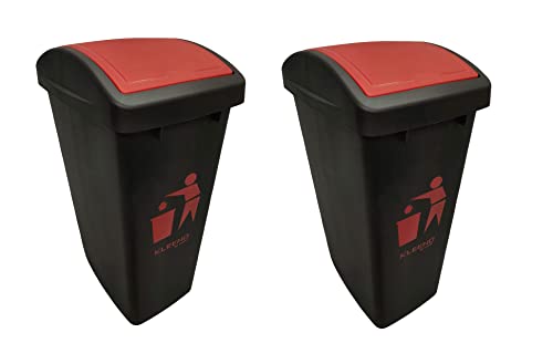 Image of Cello Plastic Swing-Lid Garbage Dustbin 48 Ltr, Red /Red - Combo Pack of 2