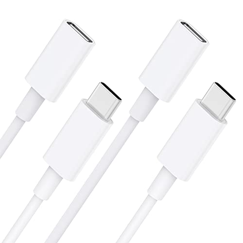 CONMDEX USB C Extension Cable 2Packs for Mag Safe Charger PS5 Controller Charging, 9V 3A USB Type C Female to Male Extender Cord for Mag Safe Charger iPhone 15/14/13 HomePod White 3.3FT