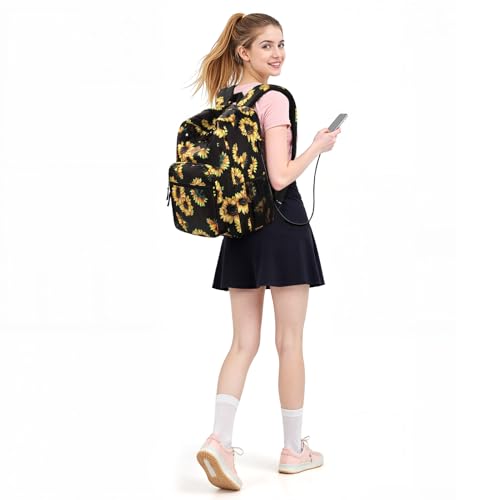 Image of ZORFIN 36L Backpack for College, and Travel: Water Resistant Bookbag with 8 Compartments - Sunflower