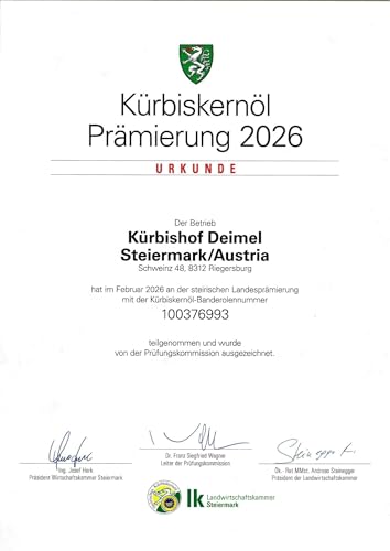 Kürbishof DEIMEL - 500 ml Original Steirisches Kürbiskernöl g.g.A. aus Österreich - Direkt vom Erzeuger - Jährlich prämiert