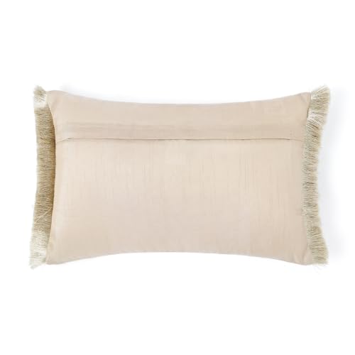 Image of haus & kinder Cushion Cover 12 x 18 Inch | Embroidered Decorative Cushion Cover for Sofa, Bed & Home Decor | Meadowbrook Wing Beige | Pack of 1