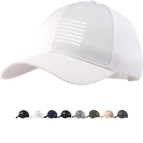 Image of American Flag Trucker Cap, Regular & XL-3XL, Big Head Snapback Patriotic Baseball Hat (Up to Size 8)