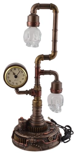 VOGLER Joh. Vogler GmbH Lámpara Steampunk con reloj y bombillas de calavera, cable USB