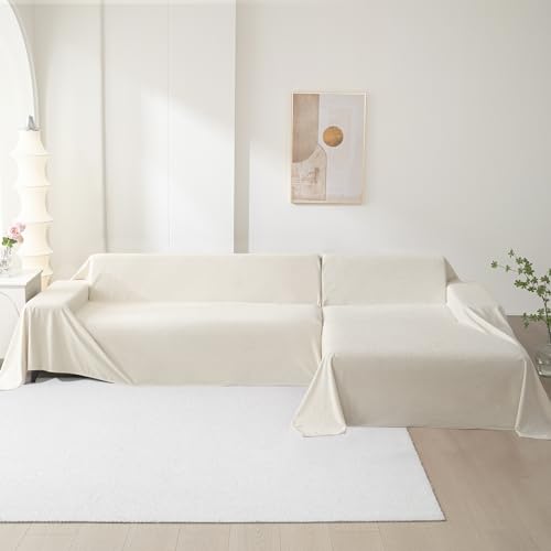 MEETSKY Couch Cover for 3 Cushion Sofa Washable, Cat Scratch Proof Sofa Covers, Furniture Protector L Shape Sofa Slipcovers Soft Sectional Couch Covers for Dogs, 71" x 134", Creamy White by MEETSKY - Used condition - Image 7