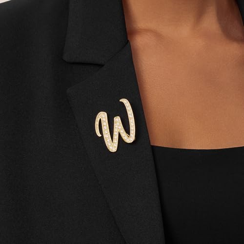 Image of Cicy Bell A-Z Initial 26 Letter Brooch Pins 18k Gold Plated Cubic Zirconia Breastpin Name Personalized Gifts for Women Men