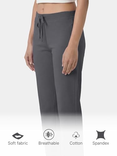 Image of Enamor Mid Rise Regular Length Drawstring Closure Lounge Pants for Women - Slim Fit, Soft and Breathable Stretch Cotton - E014