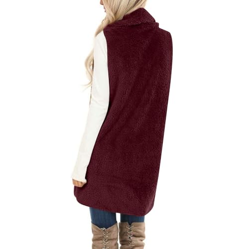 Women Sherpa Vest Sleeveless Open Front Long Cardigan Plus Size Flannel Coat Winter Warm Fuzzy Coat with Pockets4