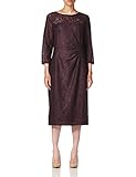 Tahari ASL Women's Long Sleeve Lace Dress with Side Ruching, Plum, 14