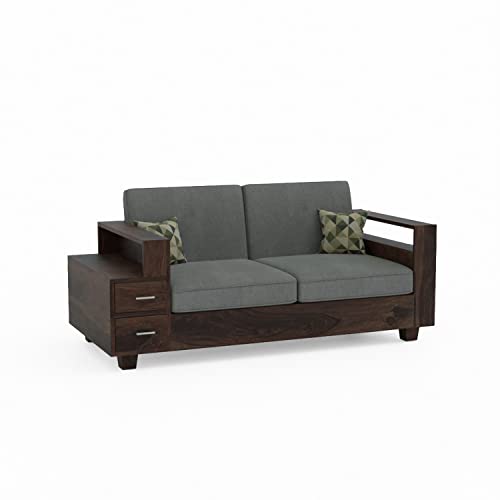 Image of Solid Sheesham Wood Sofa Set 4 Seater Sofa Set 2+1+1, Sofa Sets for Living Room, Four Seater Sofa Set with Attached End Table, 6 Drawer Storage, Rosewood, Walnut Finish