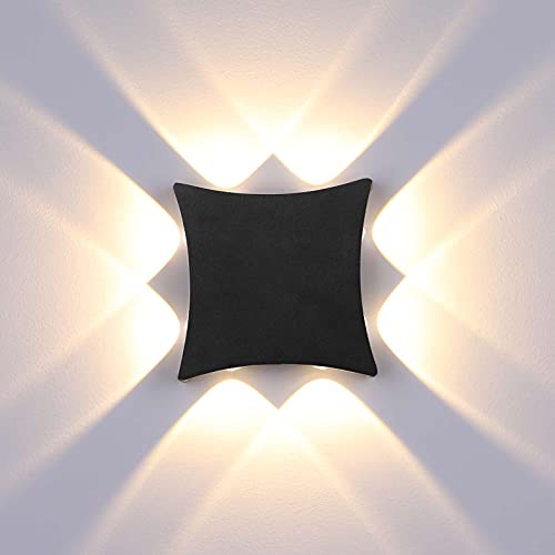 ENCOFT LED Wandleuchte Innen Außen 8W Wandlampe Innen Wasserdicht IP65 Aussenlampe Wand Wandlampen Schwarz für Bad Flur Kinderzimmer Treppenhaus Beleuchtung Wohnzimmer Schlafzimmer Warmweiß