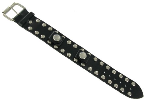 Milano 14-16mm WB Wide Military Style Cuff Metal Round Stud Leather Black Watch Band Strap