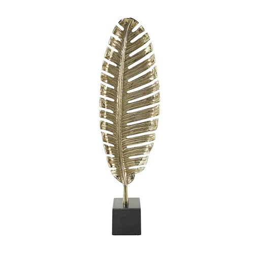 Escultura Decorativa de Hoja de Metal Dorado con Base de Mármol Negro miniatura 1