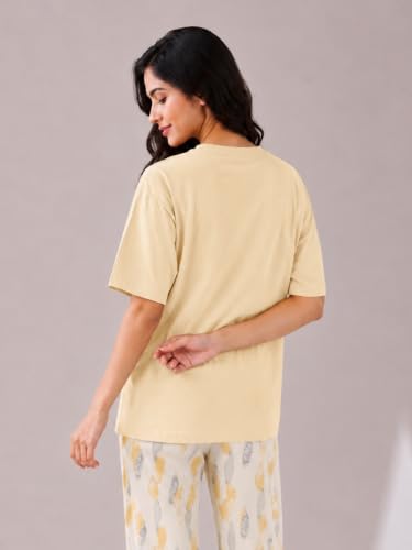 Image of Celary Korean Women's Pyjama Set|Half Sleeve T-Shirt & Printed Pyjama Set for Women|Size:- M to 4XL|Soft Cotton Blend Comfortable Night Suit for Women
