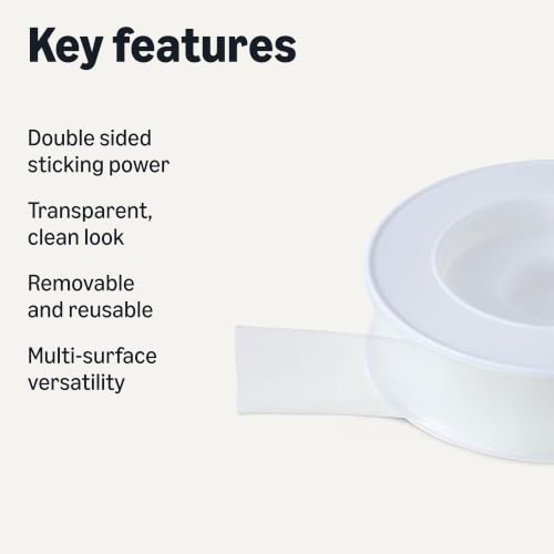 Image of Amazon Basics Double-Sided Heavy Duty Adhesive Clear Mounting Tape, Transparent, 118.2 inch L x 1.18 inch W x 0.07 inch H