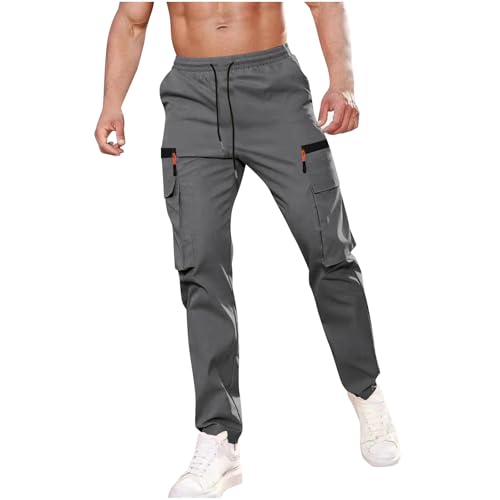 Men's Cargo Pants Solid Color Elastic Waistband Long Pants Drawstring Elastic Waist Pocket Workwear Trousers Comfy
