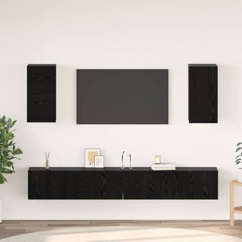 Meuble TV mural noir et chêne 100cm suspendu avec tiroir